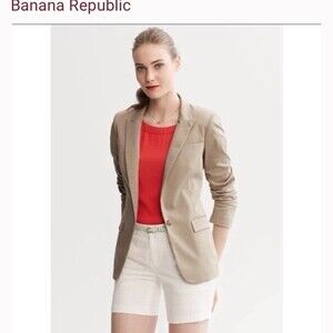 Banana Republic Stretch Blazer Plaid Light Brown/Gold Size 6,Wool Blend
